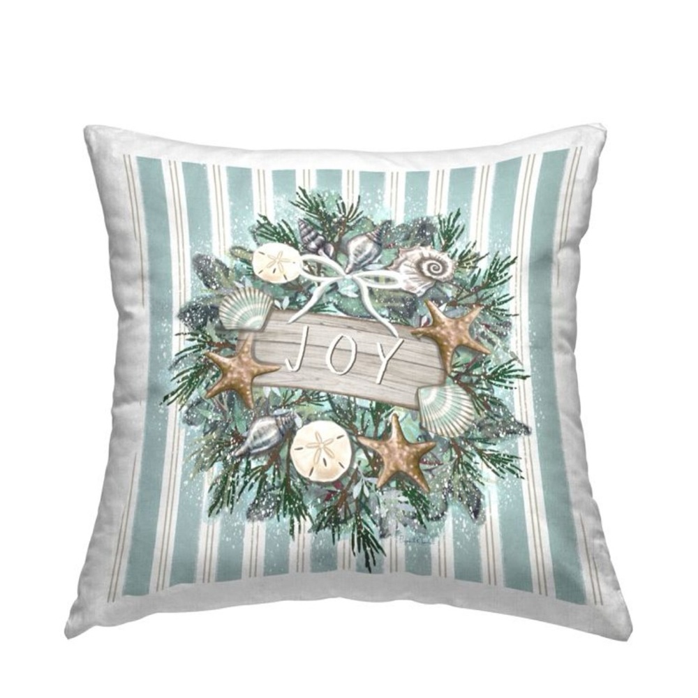 Coastal Holiday Decorative Pillow with Starfish and Pine 18 x 18
